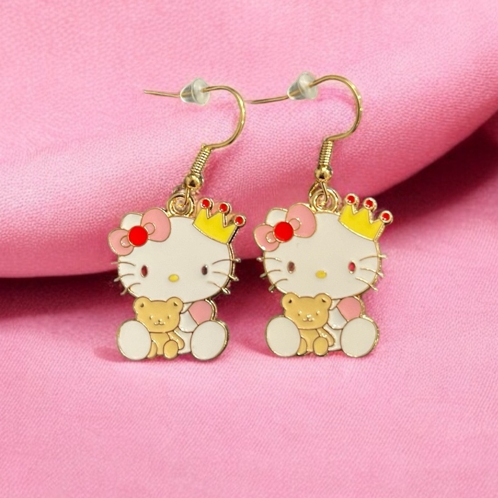NWT HELLO KITTY Teddy Bear Crown Earrings - Hypoallergenic